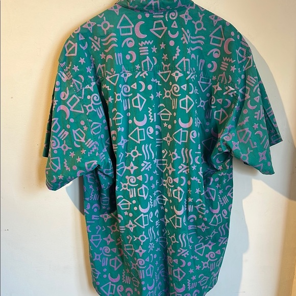 Vintage Geometric Patterned Green and Purple Men's Shirt - Picture 5 of 5